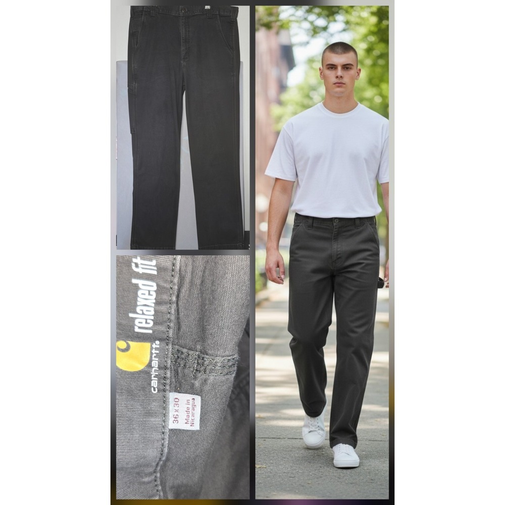 Carhartt Relax Grey Washed Duck Utility Work Pants for Men size 36x30